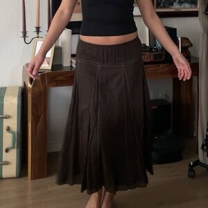 Vintage Old Navy Brown Pleated A-Line Maxi Skirt for Casual Wear